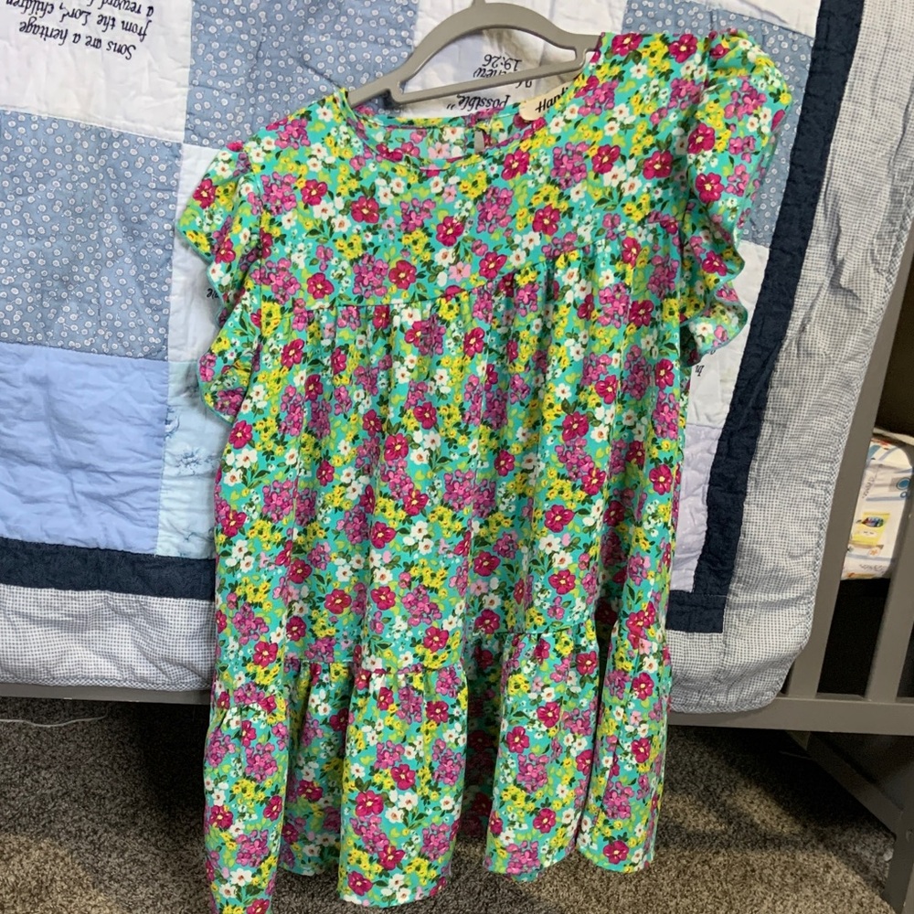 Bright Floral Tiered blouse with Pink & Green Print